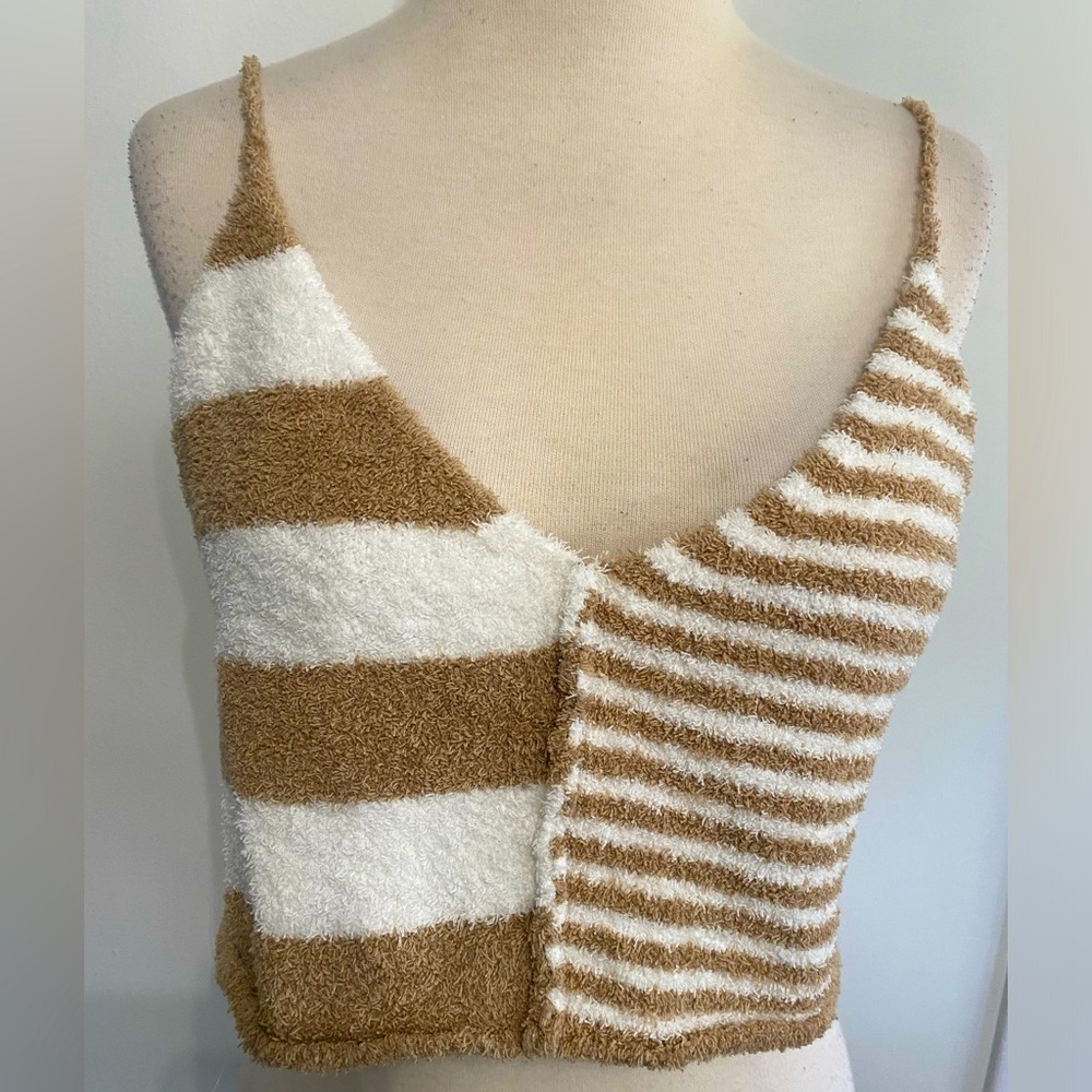 FREE PEOPLE (FB Beach) Striped Tan and White Women's Cropped Top - Size …